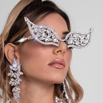 Bling Crystal Geometric Sunglasses Frame for Women Party Jewelry 2024 Ins Fashion Rhinestone Face Accessories Bridal Gifts