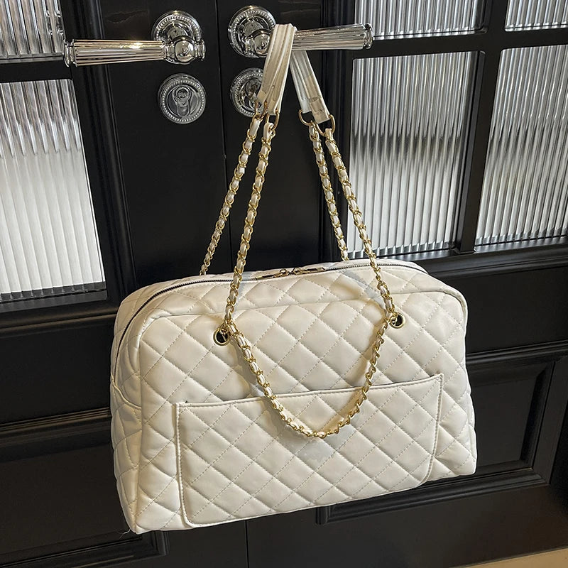 Faionable Quilted Large Tote Bag Women's Handbag 2025 New Chain Handle oulder Crossbody Bag Casual Single oulder Slant Bag