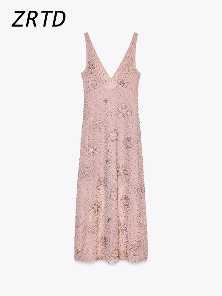 Sexy Beaded Embroidery Beach Long Dress Women Snowflake Sequined V-neck Backless Sleeveless Party Dresses 2025 Summer Ball Gowns