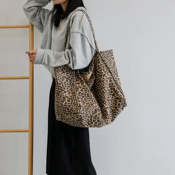 Fashion Women's Shopping Handbag Leopard Pattern Crossbody Bag Large Capacity Shoulder Bag Simple Canvas Female Bags Сумка