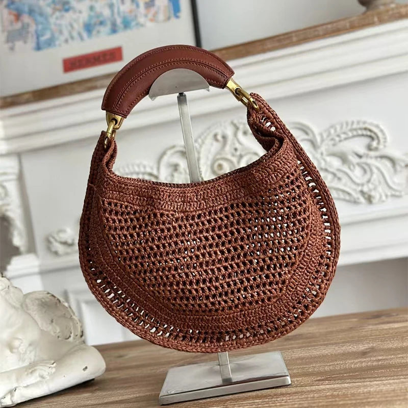 European American Retro Straw Bags Fashion Designer Handbag Multi-color Versatile Beach Bag Casual New Simple Straw Underarm Bag