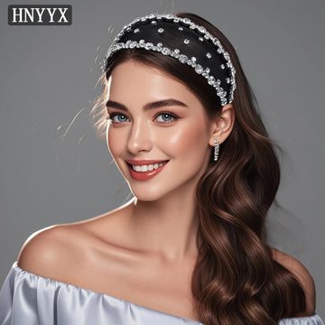 HNYYX Bling Rhinestone Headband Wide Baroque Luxury Hair Hoop Fashion Hair Accessories for Women Party Wedding Hair Jewelry A43