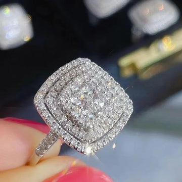 New Bling Cubic Zirconia Rings for Women Fashion Square Shaped Luxury Female Accessories Party Versatile Trendy Jewelry