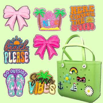 1/7pcs Bling Bling Bow Charms For Beach Bag Accessories Slippers Handbag Decoration Palm Beach Tote Bag Accessories