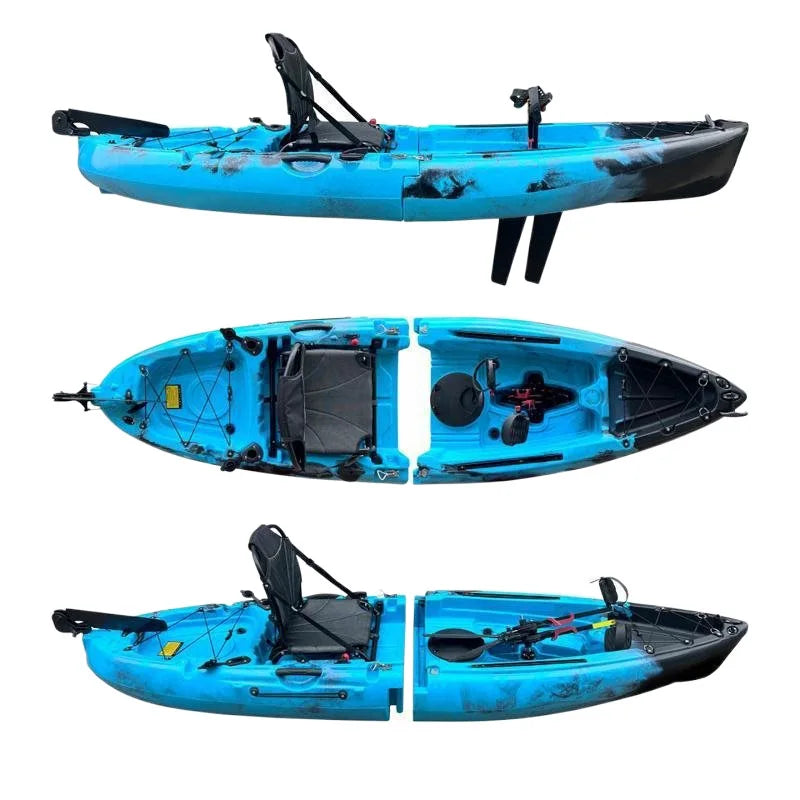 Portable LLDPE Kayak with Split Hard Shell, Electric/Pedal-Driven Canoe for Solo/Tandem Lake/Sea Adventures, Modular Assembly