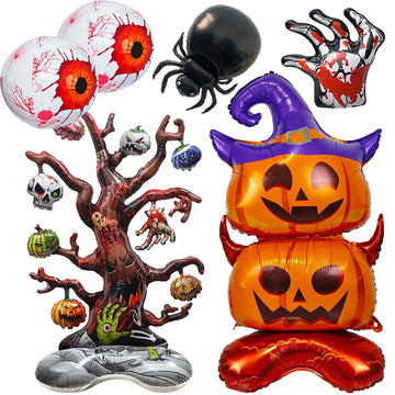 Halloween Decoration Balloons Standing Ghost Tree Foil Balloon Orange Pumpkin Balloon for Indoor/Outdoor Halloween Party Decors