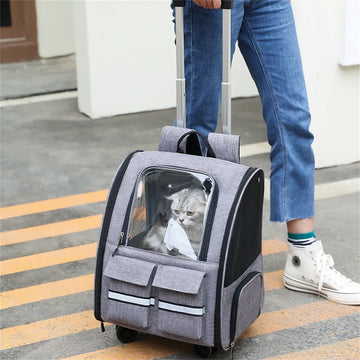 Breathable Pet Trolley Case Portable Cat Backpack Large Capacity Pet Travel Carrier Bag Detachable Outdoor Pet Stroller