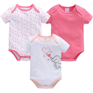 Kavkas 2025 3 Pcs/lot Baby Girls Bodysuit 100% Cotton Short Sleeve Newborn Cartoon Print Clothes 0-12 Months Infant Costume