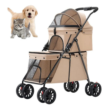 Foldable Pet Stroller for Cats and Small Dogs, Lightweight Portable Design with Safety Belt, Perfect for Outdoor Travel