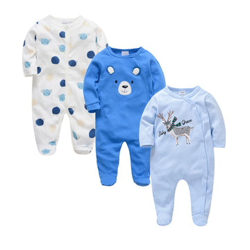 2025 3 Pcs/lot Long Sleeve Newborn Cotton Rompers Cartoon Print 0-12 Months Body bebe Clothing