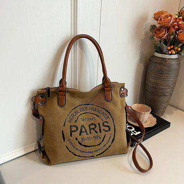 Portable Canvas New Trend Fashion Women's Bag Letter Large Capacity Tote Bag Leisure Commuting Single Shoulder Diagonal Span