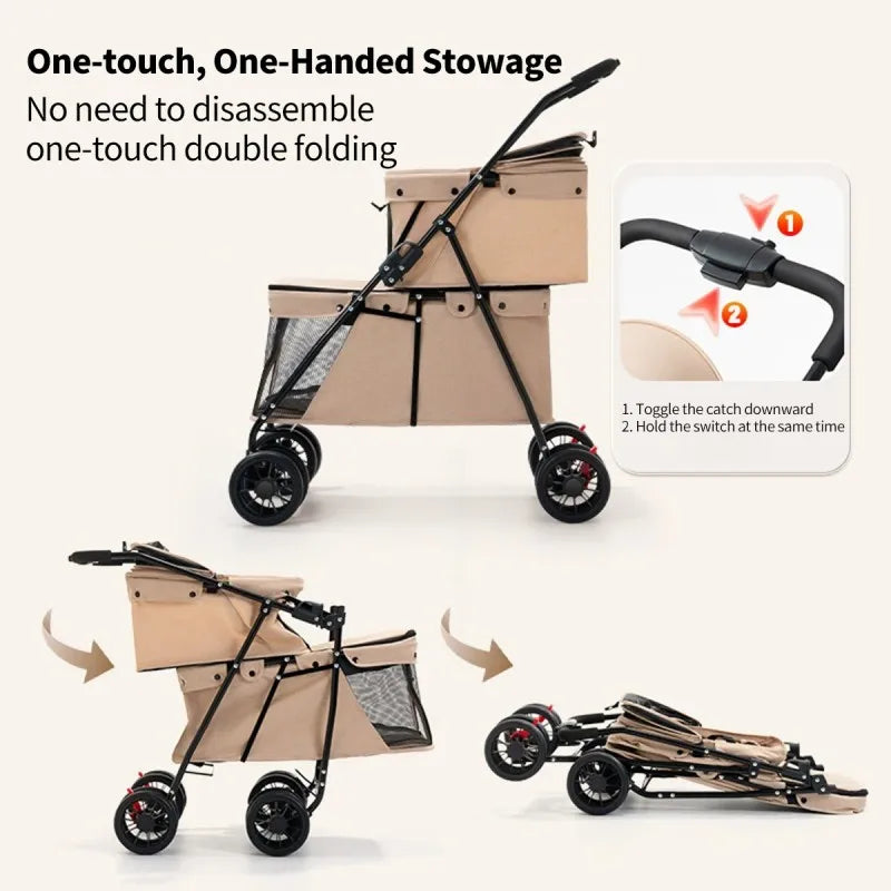 Foldable Pet Stroller for Cats and Small Dogs, Lightweight Portable Design with Safety Belt, Perfect for Outdoor Travel