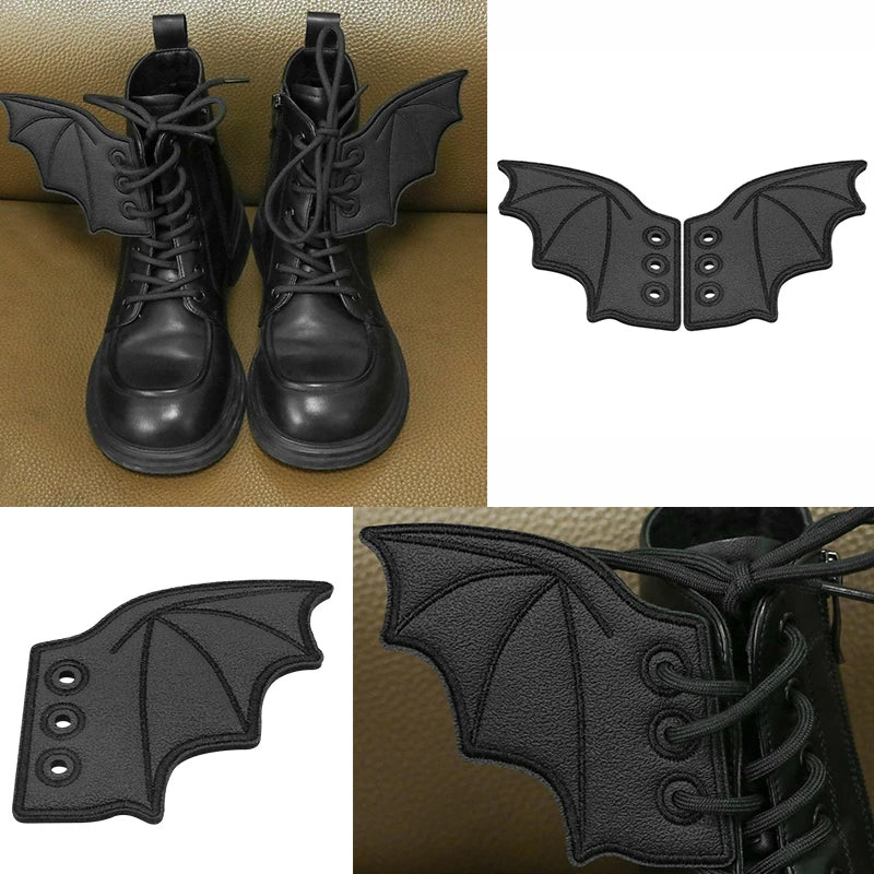 1 Pair Bling Bat Shoe Wings Embroidery DIY Charm Decorations For Sneaker Clothing Shoelaces Punk Halloween Gift Accessory