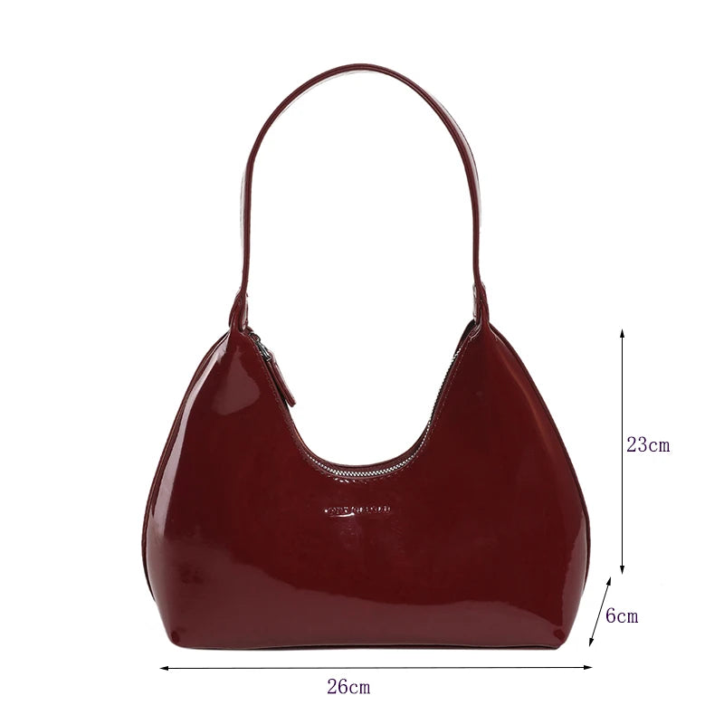 Fashion Luxury Brand Women's Shoulder Bag High Quality Patent Leather Tote Bag Waterproof Armpit Bag Solid Color Women's Handbag