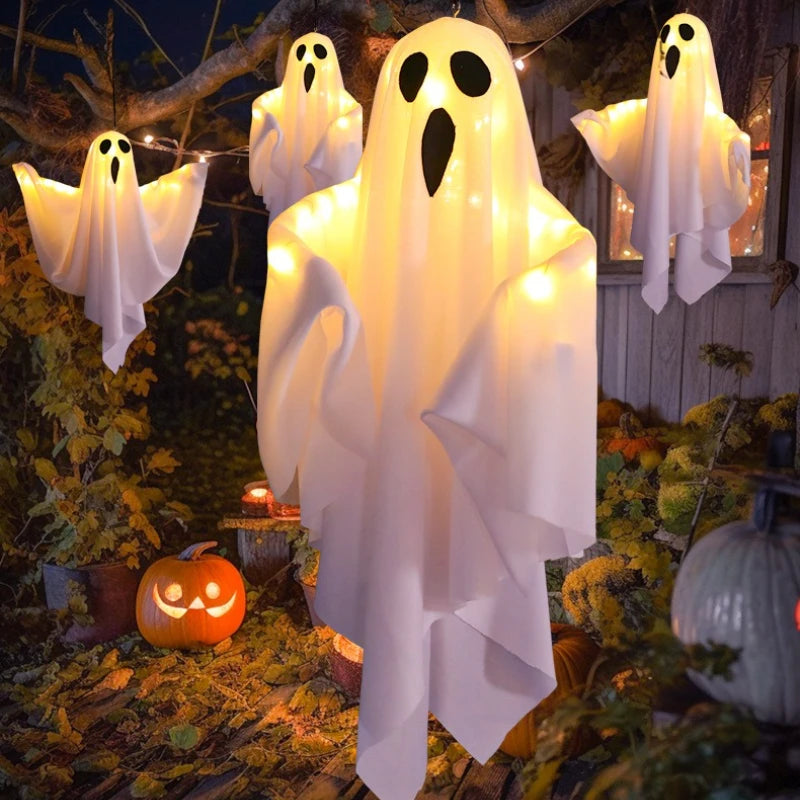 Halloween Glowing Hanging Ghost LED Lights Horror Ghost Decorations Suitable for Home Tree Garden Yard Party Holiday Decorations