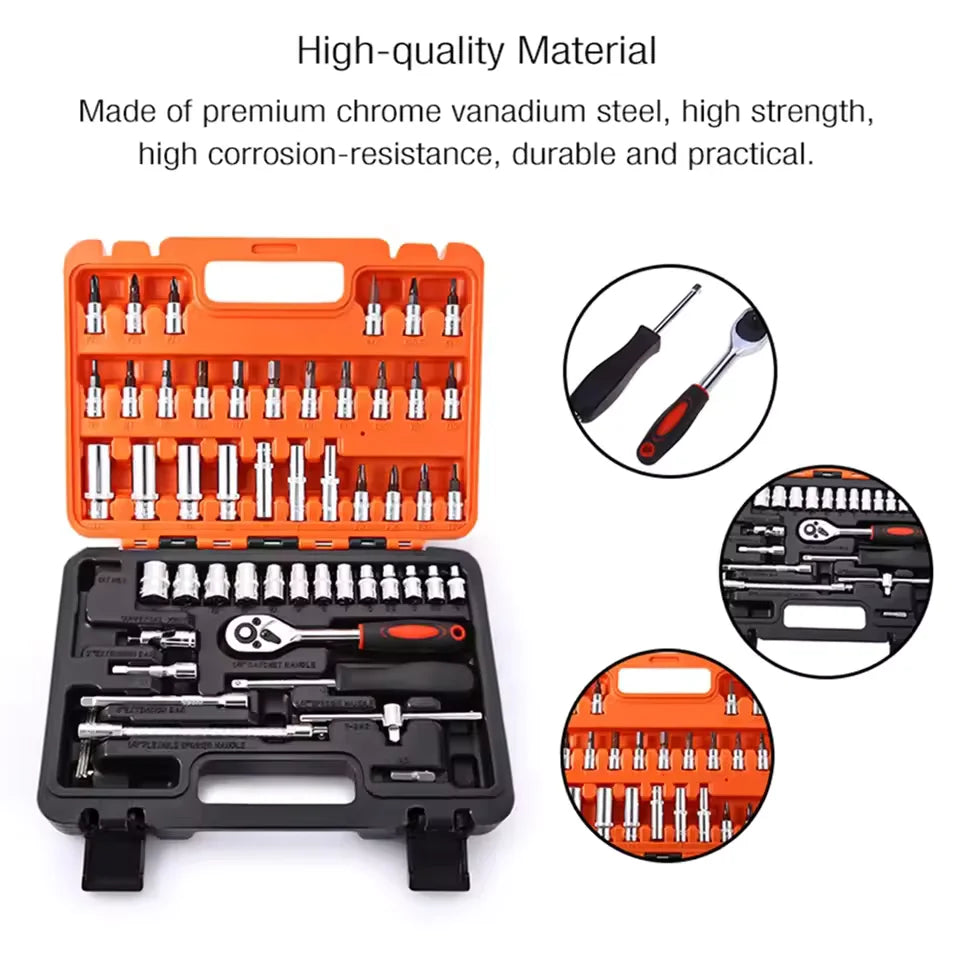 53PCS Sleeve Car Repair Tool Kit Socket Set Ratchet Torque Wrench Combo Motorcycle Vehicle Maintenance Auto Repairing Tool Set
