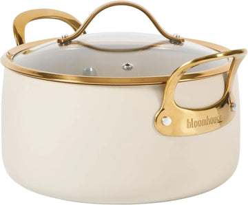 Oprah's Favorite Things - 6 Quart Heavy Duty Aluminum Premium PFA Free Ceramic Nonstick Dutch Oven Pot with Lid - Almond Cream w