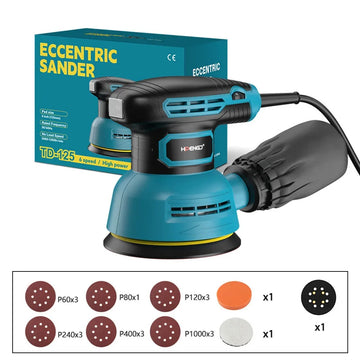 300W Electric Sander, 6 Gears Speed Adjustment 5 Inch 125mm ,Eccentricity 3,for Metal,Walls,Wood Sanding and Car Polishing
