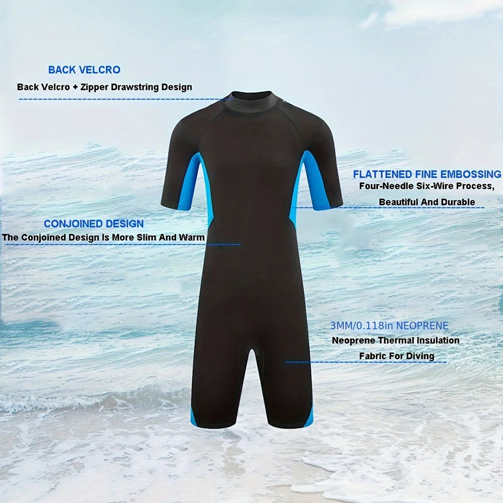Men's Wetsuit 3mm Neoprene Short Sleeve One Piece Spring Diving Suit Back Front Zip Surfing Diving Swimming Snorkeling Kayaking
