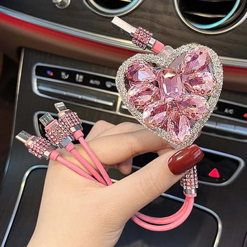 3 IN 1 Bling Charging Cable Diamond Goddess Love USB Multi Charging Cable Rhinestone Car Fast Charger Woman Car Accessories