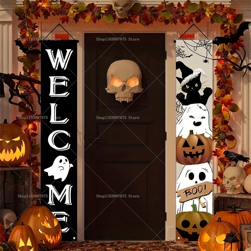 Halloween Day Of The Dead Couplet Skeleton Evil Pumpkin Wall Hanging Flag For Halloween Festival Decor Wall Hanging Background