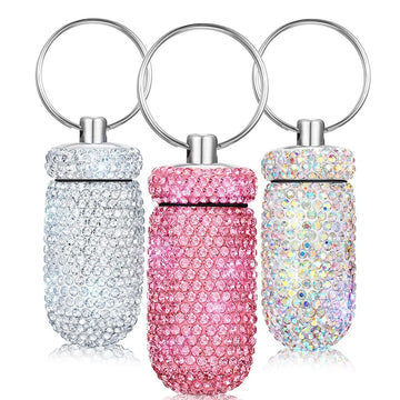 Bling Pill Container Portable Pill Bottle Case Waterproof Travel Medicine Box Crystal Mini Pill Holder Storage With Keychain