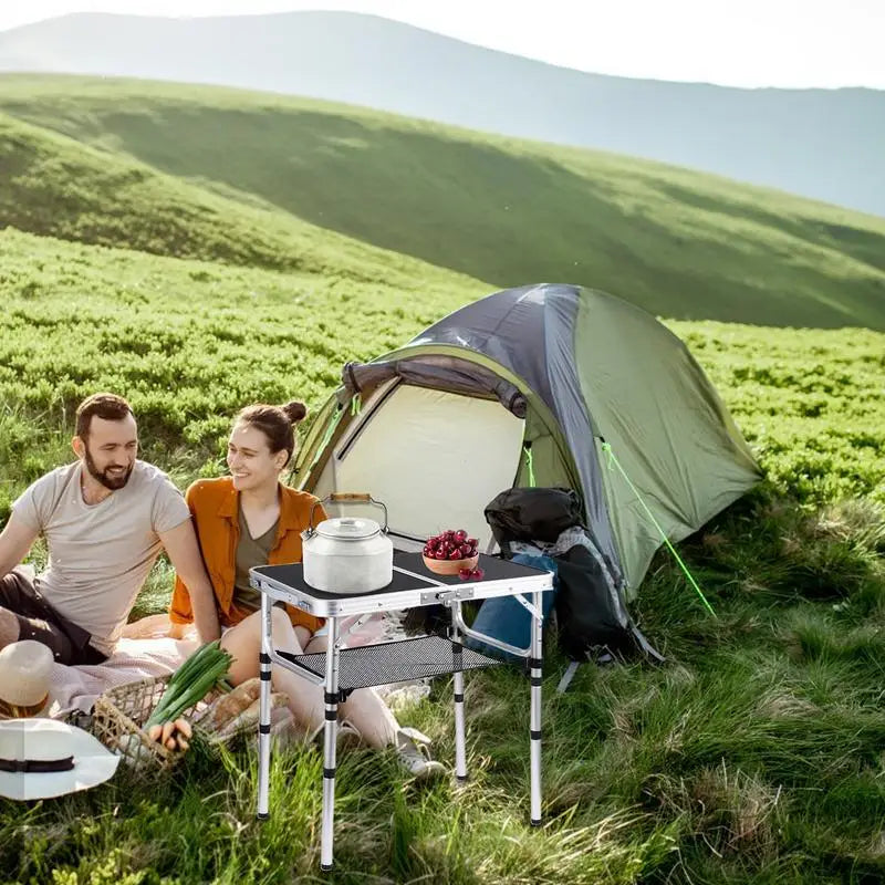 Camping Table Aluminum Camping Table With 3 Adjustable Height Lightweight Camp Accessories With Handle Storage Net Outdoor