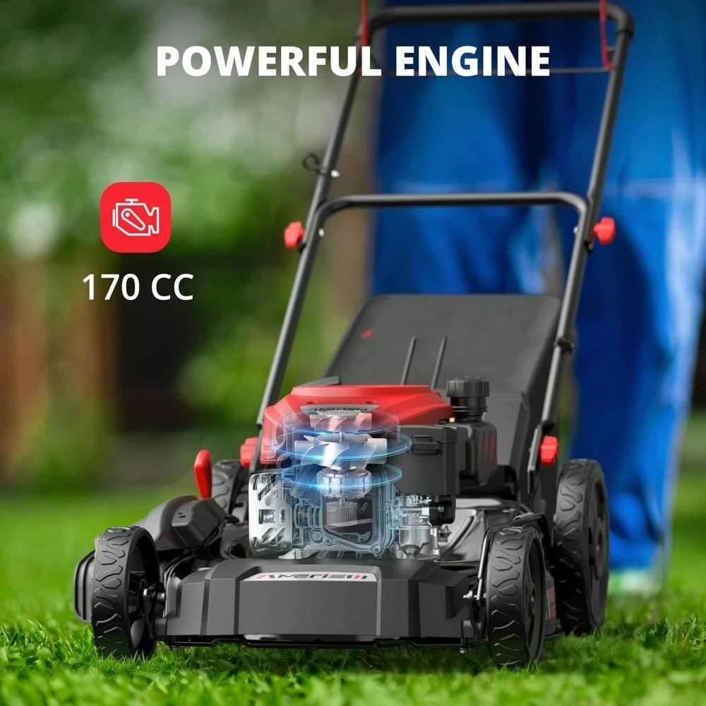Gas-Powered Lawn Mower Self-Propelled, 170cc OHV Engine with Air Cooling, 21" Steel Deck, 3-in-1 Cutting System, 6-Level Height