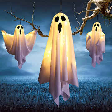 Halloween Glowing Hanging Ghost LED Lights Horror Ghost Decorations Suitable for Home Tree Garden Yard Party Holiday Decorations