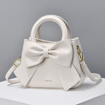 Chic Bow Accent Handbag - Durable Faux Leather, Dual Handle & Crossbody - Stylish Womens Purse for Everyday Fashion