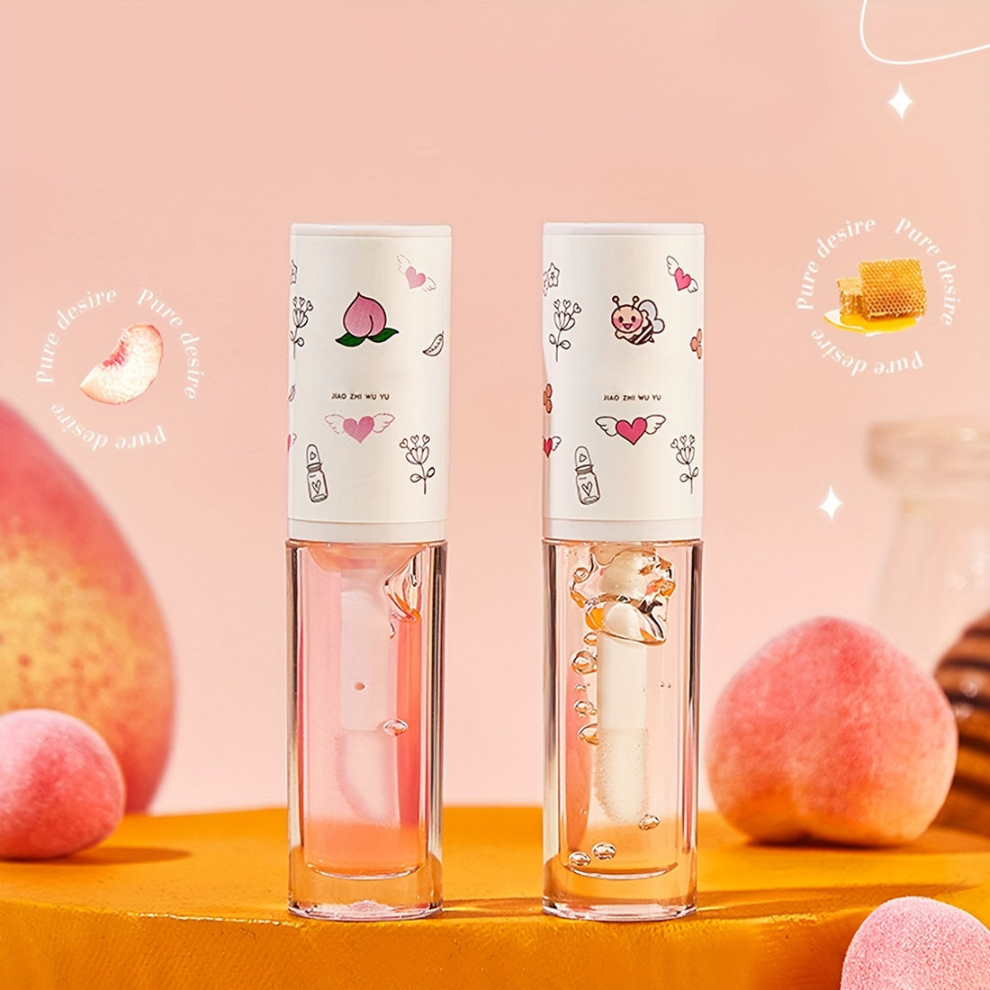 Peach Honey Lip Oil - Luxurious Lip Glosses for Soft, Hydrated Lips with Film-Forming Primer, Anti-Cracking, and Transparent Finish - Perfect Valentine's Day Gift for Her