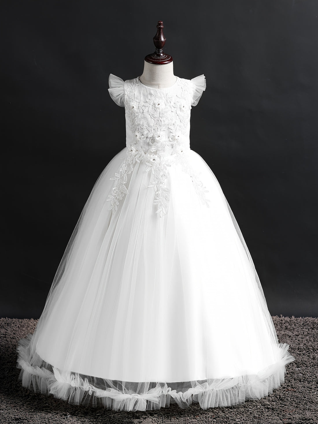 Girls Formal Maxi Dress - Wedding Pageant Party Princess Communion With Floral Embroidery, Vintage Lace Dance Gown - For Girls Ages 4-12 - Suitable for Special Occasions - Perfect Gift for Weddings & Parties