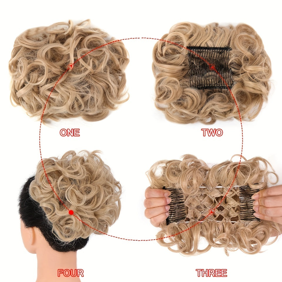 25 Color Synthetic Curly Chignon Hair Bun With Rubber Band Two Plastic Comb Clip In Updo Cover Hair Ponytail For Women Halloween Christmas