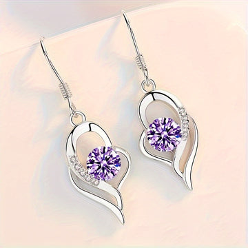 1 Pair, Elegant & Classic Style, Silvery Irregular Heart Shape Dangle Earrings Inlaid Shiny Colorful Round zirconia For Ladies, Fashion Delicate Accessory For Daily Wear