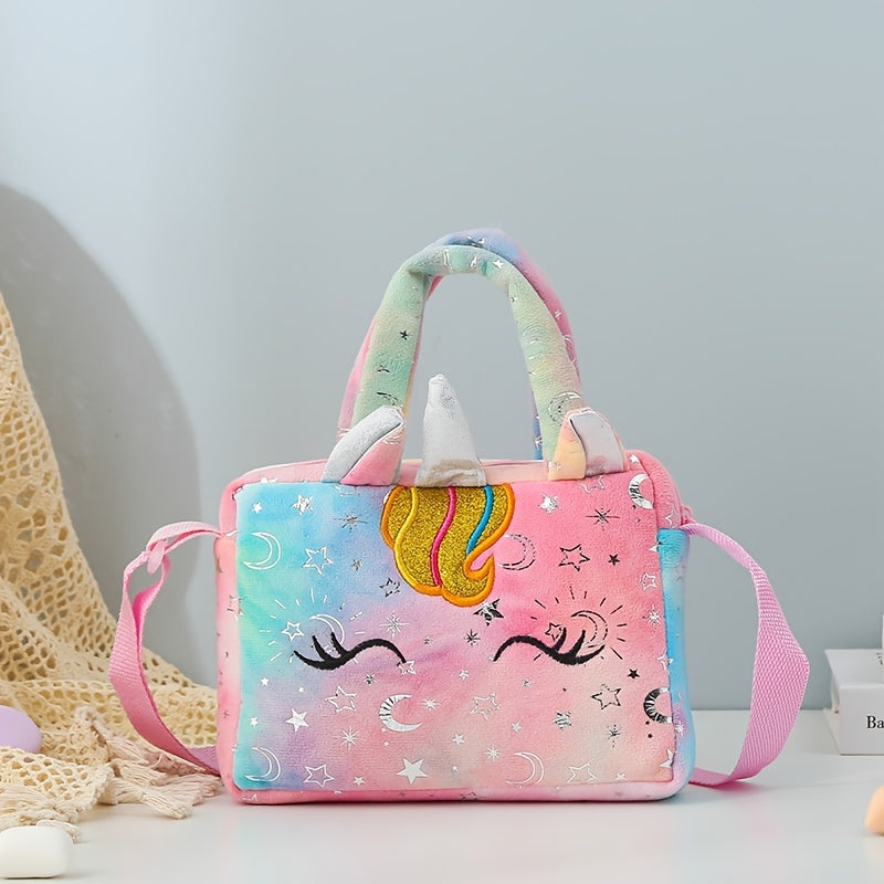 Girls Cute Tie Dye Unicorn Embroidered Messenger Bag, Colorful Storage Bag Handbag, Gift For Girls