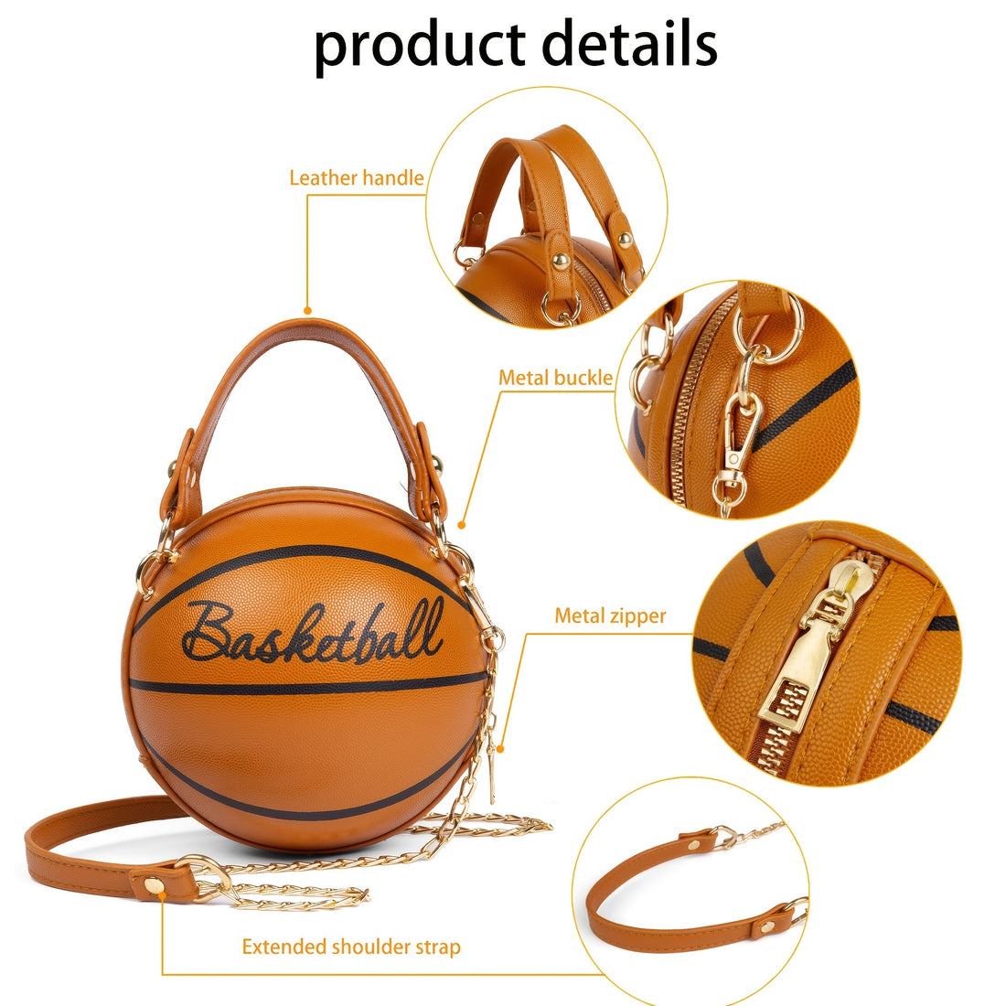 Fashion-Forward Basketball-Shaped Y2K Chain Bag - Retro-Trendy Crossbody & Shoulder Purse with Durable PU Leather, Chic Top Handle, and Adjustable Strap for Versatile Style