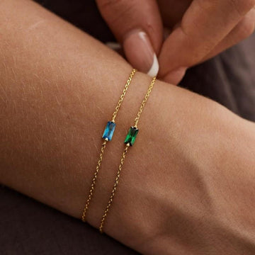 Customized Baguette Birthstone Bracelet - 18K Golden Plated Elegant Minimalist Jewelry with Synthetic Gemstonestone, Birthday Gift for Mom Grandma Wife Daughter, Valentine's Day Present, Year-Round Wear, Special Occasion
