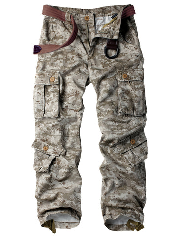 AKNAVY Solid Cotton Camo Multi Flap Pockets Men's Straight Leg Cargo Pants, Loose Casual Outdoor Pants, Men's Work Pants For Hiking Fishing Angling