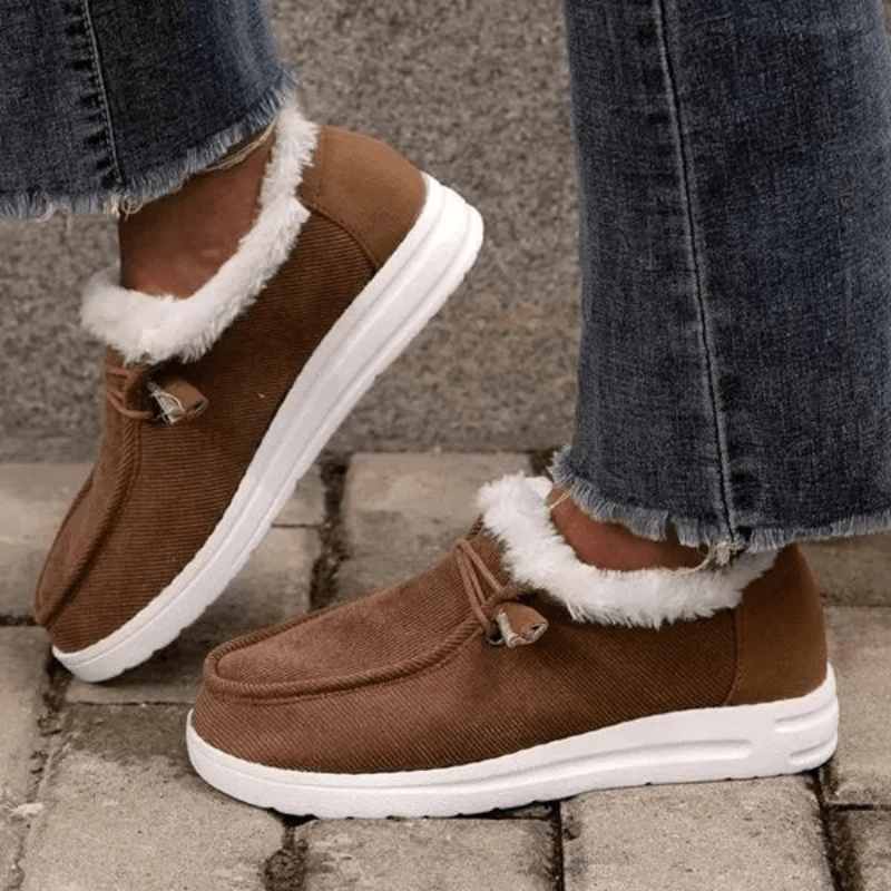 Women's Fluffy Plush Lined Sneakers, Thermal Soft Sole Low Top Shoes, Winter Warm Outdoor Walking Flat Shoes