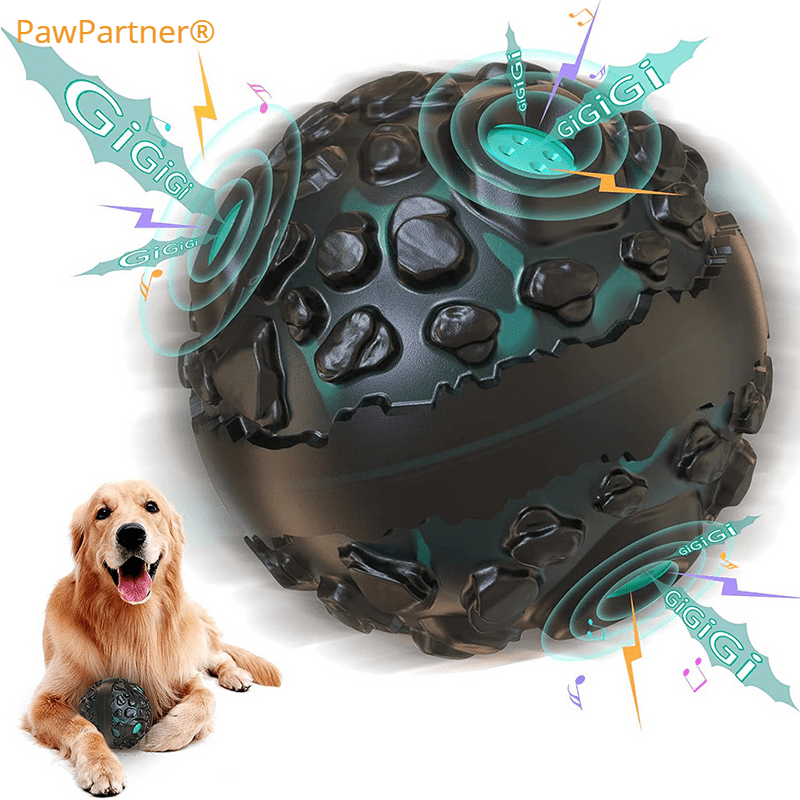 Interactive Dog Toy for Molar Cleaning and Play - Meteorite Shape with Sound for Bully Breeds, Retrievers, Collies, and Poodles
