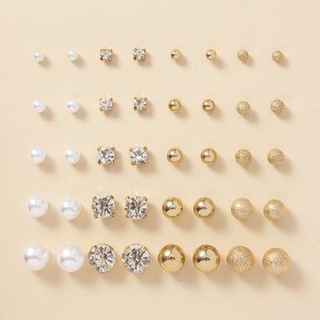 [Pearl Rhinestone Stud Earrings For Women] 20Pairs Faux Pearl Rhinestone Stud Earrings Set For Women Daily Decor Jewelry