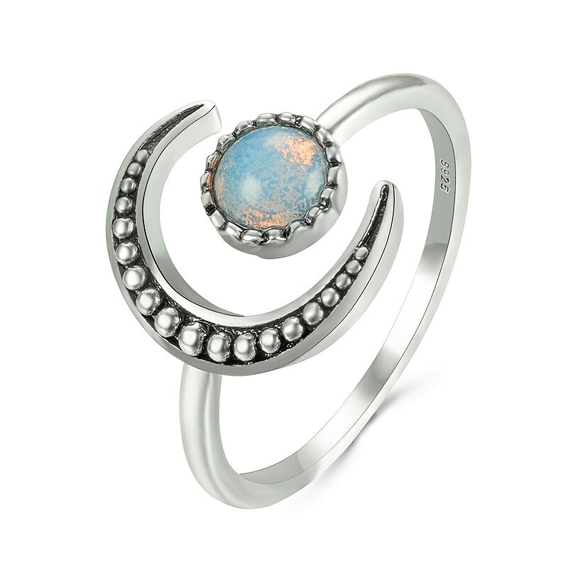 Personality Colorful Moonstone Open Adjustable Ring Temperament Retro Female Hand Accessories