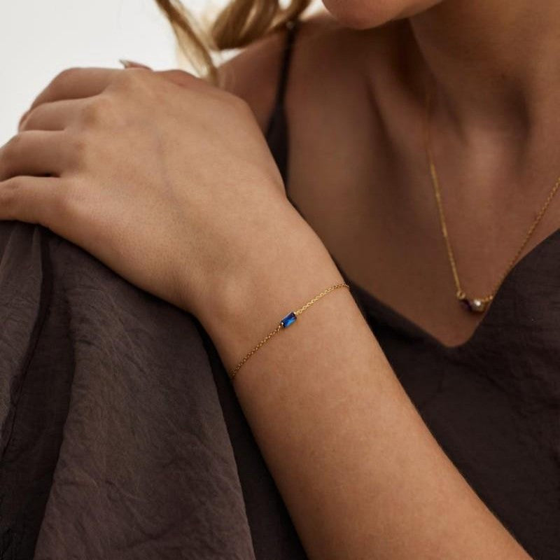 Customized Baguette Birthstone Bracelet - 18K Golden Plated Elegant Minimalist Jewelry with Synthetic Gemstonestone, Birthday Gift for Mom Grandma Wife Daughter, Valentine's Day Present, Year-Round Wear, Special Occasion