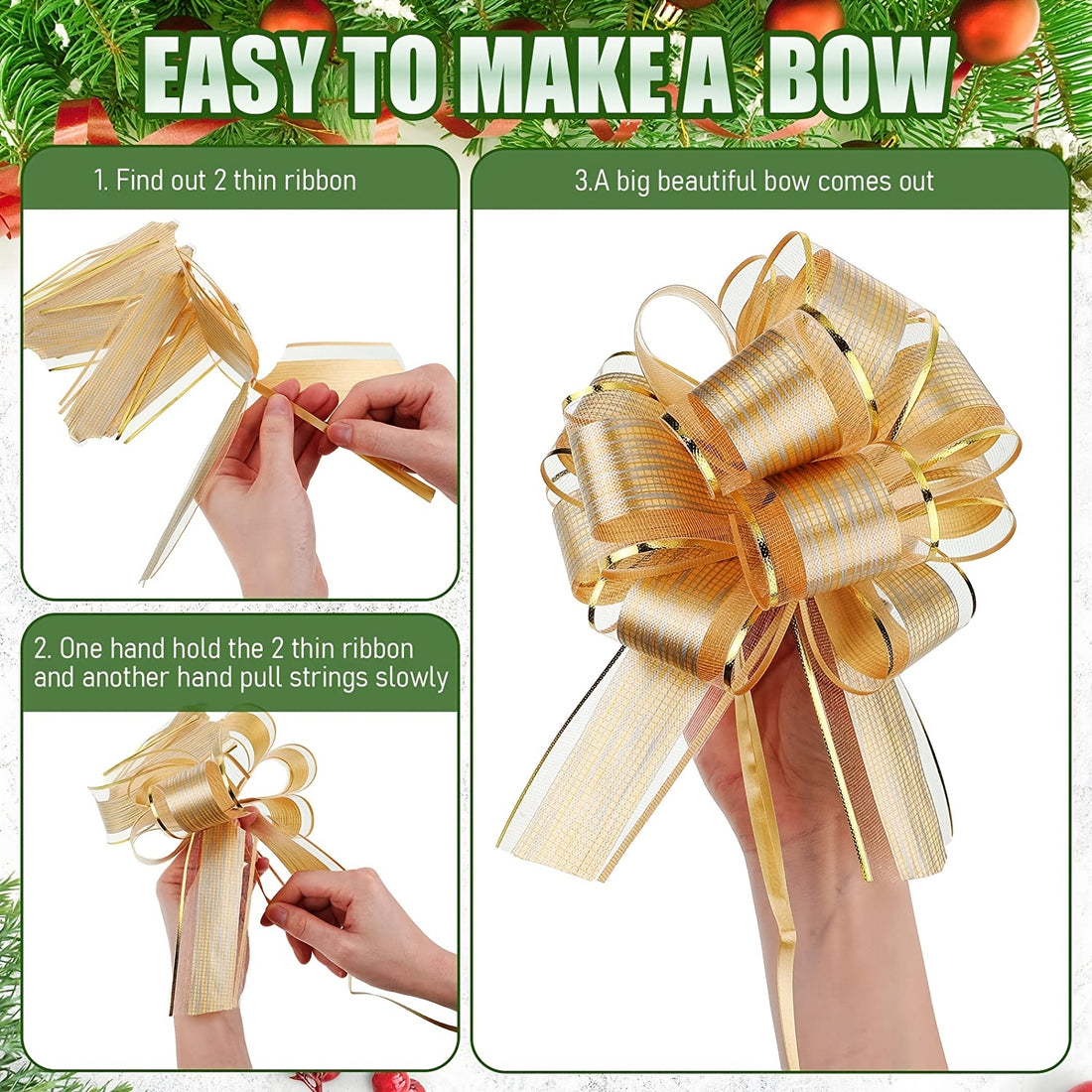 12pcs, Pull Bow Gift Wrapping Pull Bow Ribbon Pull Bows For Christmas Wedding Baskets Valentine's Day Bows Multicolor Ribbon Bow For Gift Wrapping, 6 Inches Diameter