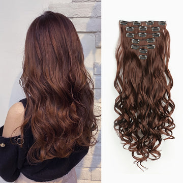 Clip In Hair Extensions 7 PCS Full Head 22 Inch Long Curly Wavy Synthetic Clip Hair Pieces Wavy Hair Pieces For Women Girls Hair Clips Hair Accessories Halloween Christmas