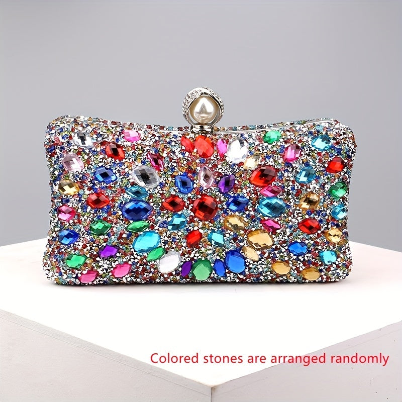 Elegant Rhinestone & Polka-dot Clutch - Lightweight, Removable Strap, Festive Glitter Purse for Evening & Parties