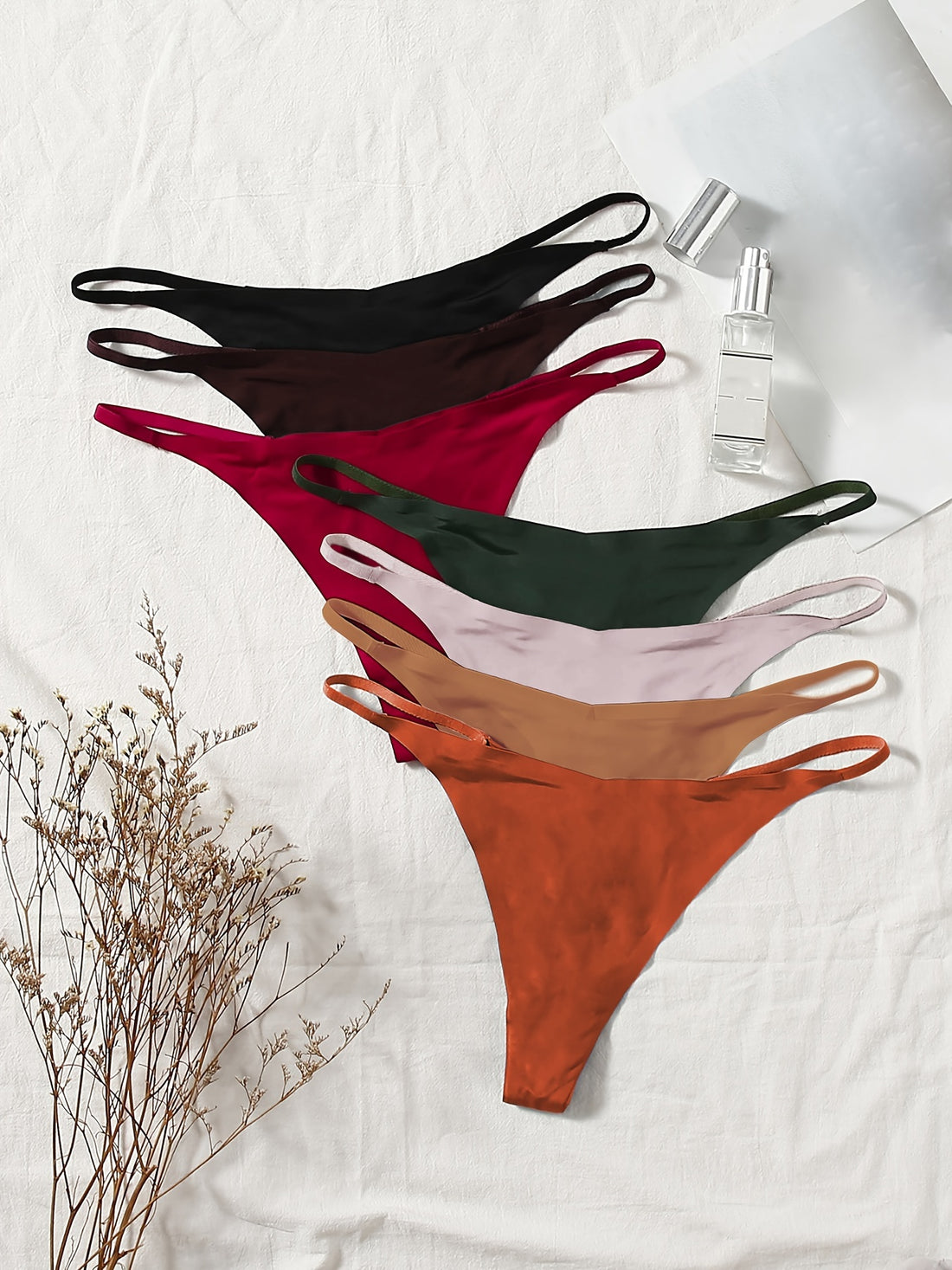 [Comfortable Panties] 7 Pcs Comfortable & Breathable Women's Thin Thong Panties | Seamless Low Waist Underwear & Lingerie