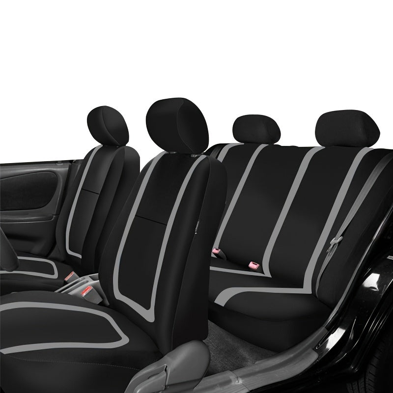 Polyester Car Seat Covers Full Set - Universal Car Seat Protector - Gray Purple Black Blue Red Purple Car Decoration Auto Accessories