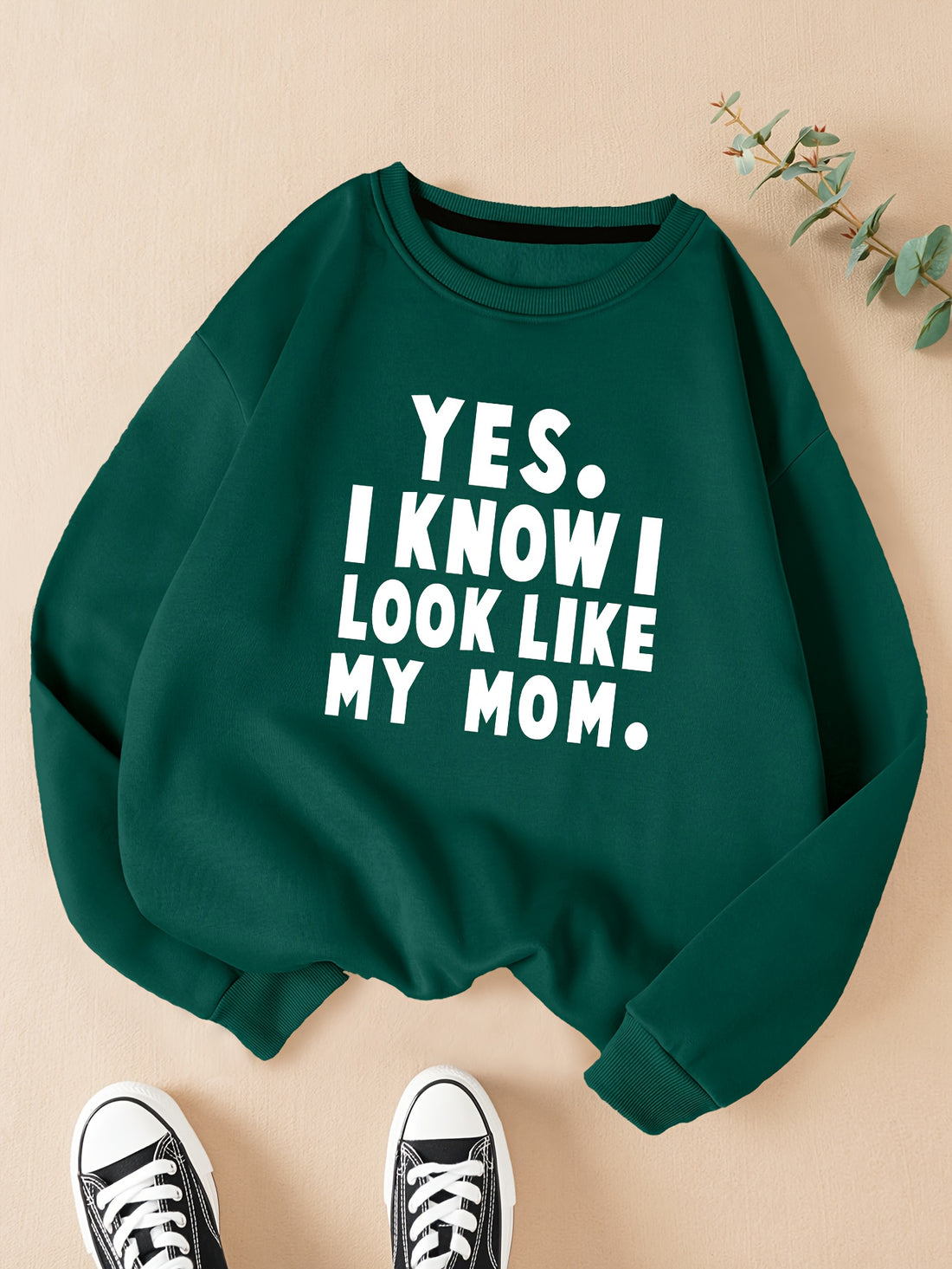 My Mom Print Graphic Pullover, Long Sleeve Crew Neck Casual Every Day Sweatshirt, Women's Clothing