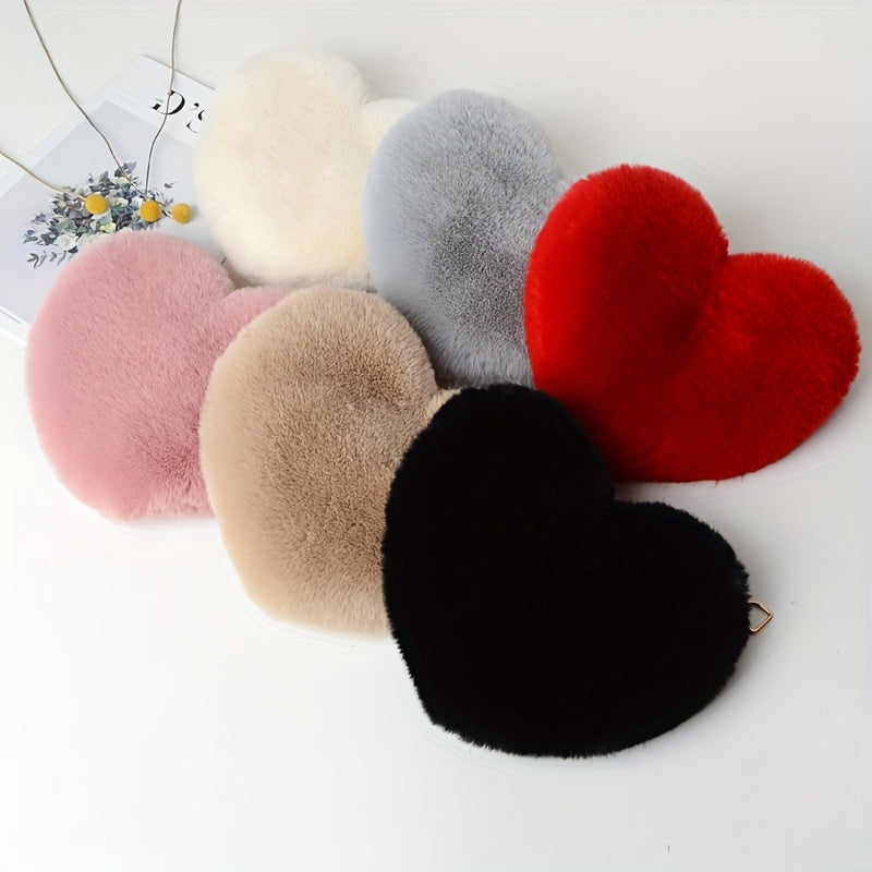 Heart Shaped Plush Bag, Women's Chain Crossbody Bag, Kawaii Zipper Purse For Valentine's Day